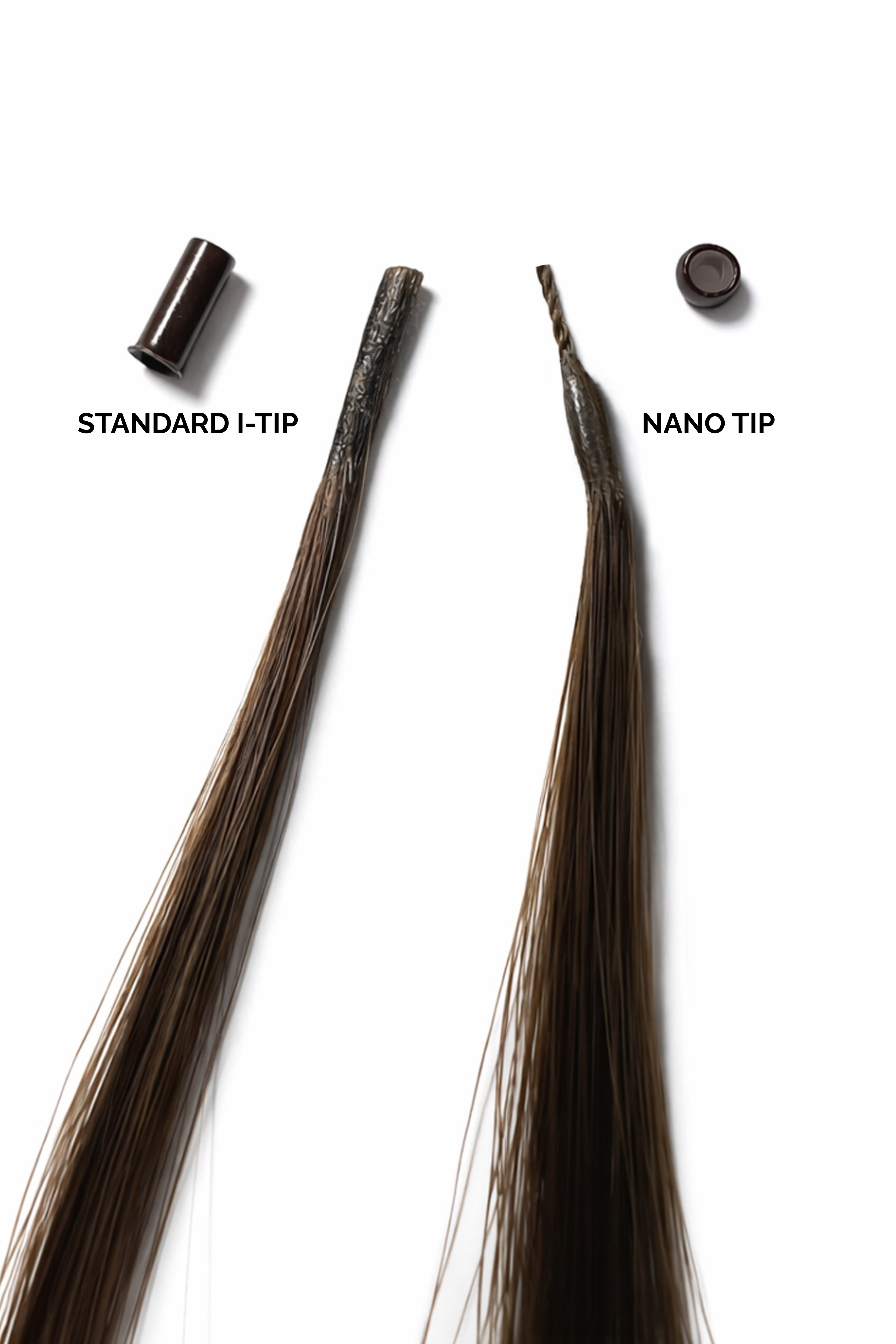 Standard I-Tip on the left and Nano Tip on the right, with their respective beads shown above the attachments.